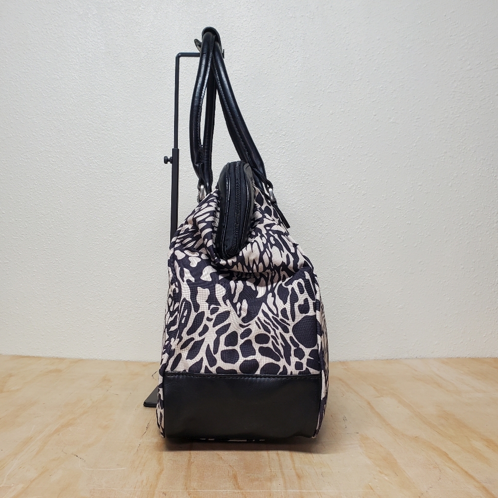 Nicole Miller Black Beige Oil Spill Abstract Pattern Weekender Travel Luggage - Picture 5 of 11
